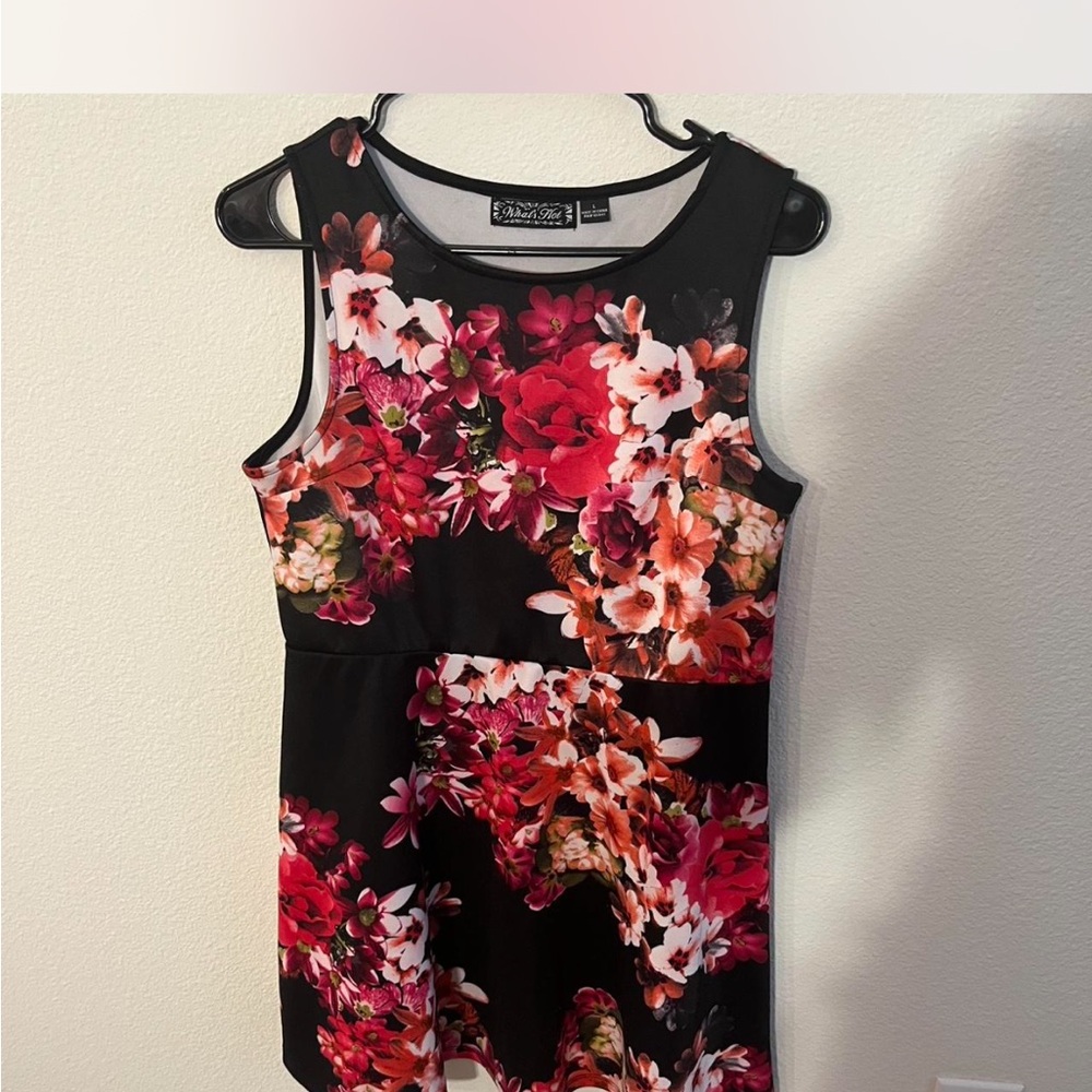 Floral High Low Dress - Black and Red